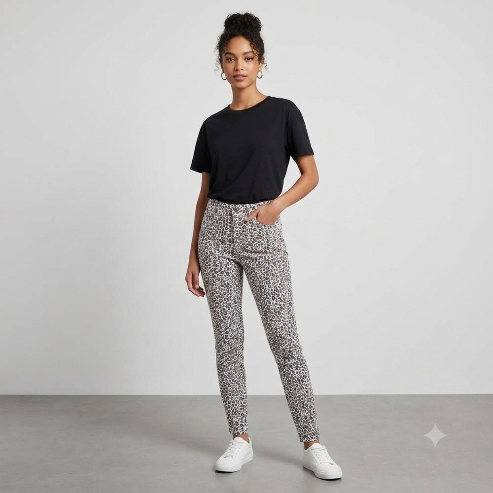 Seven7 Skinny Jeans Women 8 Brown Leopard Print Animal Pattern Denim Pants